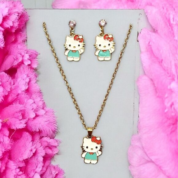 Blue Hello Kitty Earrings And Necklace Set - Picture 1 of 1